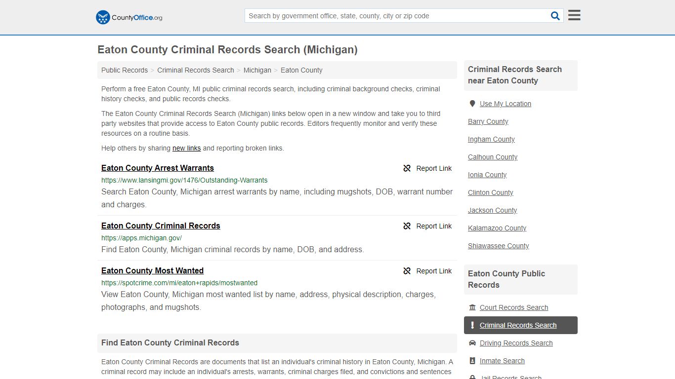 Criminal Records Search - Eaton County, MI (Arrests, Jails ...